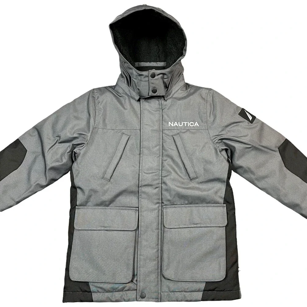 Nautica Youth Boys Full Zip Winter Jacket Size 14-16‎ Gray/Black Water Resistant